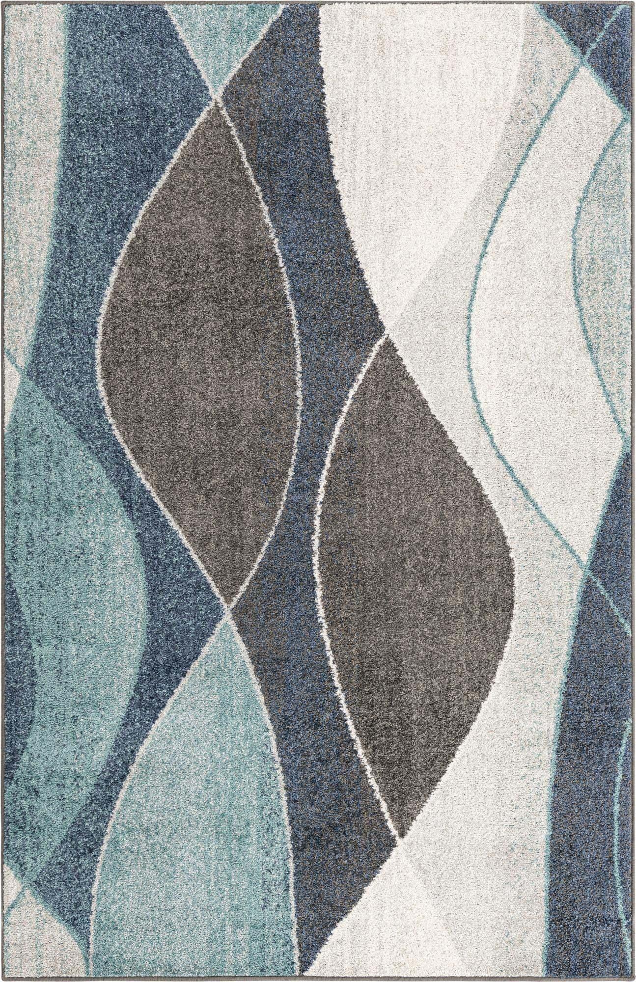 Unique Loom Indoor Rugs - Autumn Geometric 5x8 Rectangular Rug Blue & Ivory