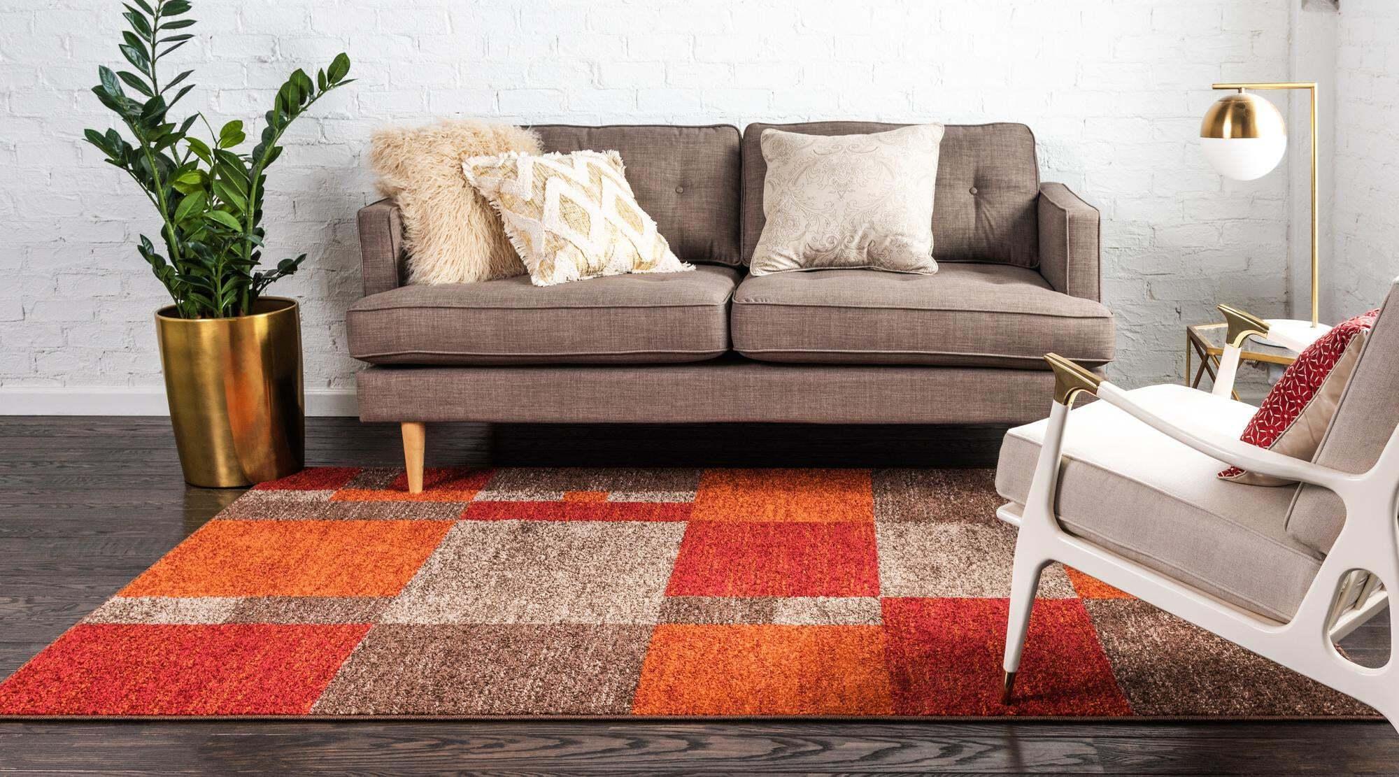 Unique Loom Indoor Rugs - Autumn Geometric 6x9 Rectangular Rug Multi & Dark Brown