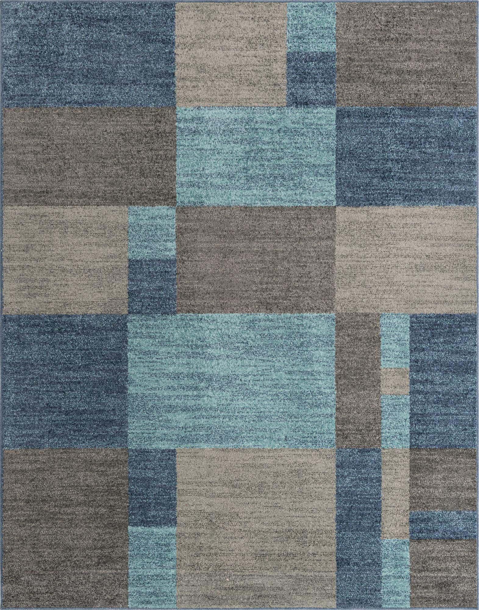 Unique Loom Indoor Rugs - Autumn Geometric 8x10 Rectangular Rug Blue & Gray