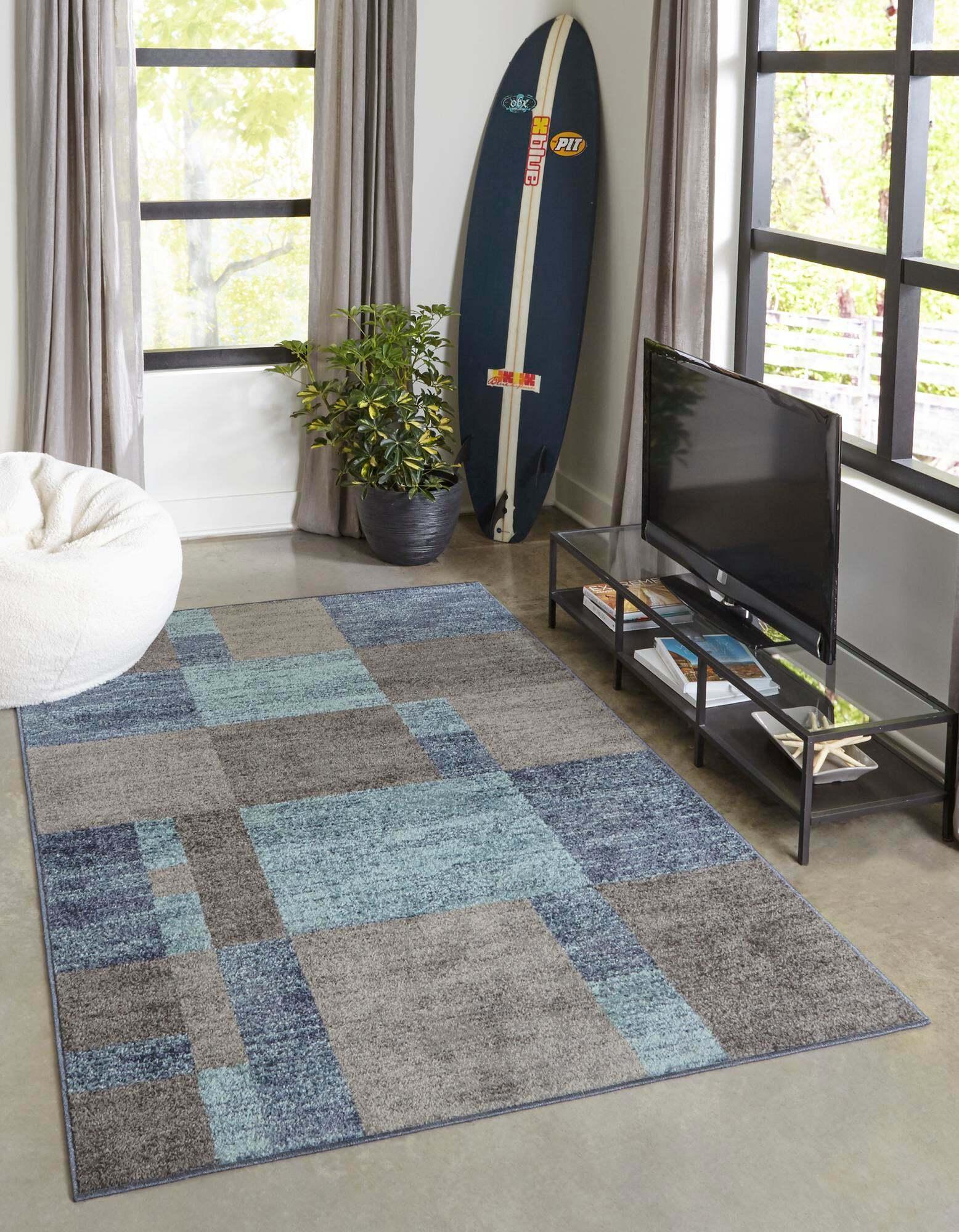 Unique Loom Indoor Rugs - Autumn Geometric 8x10 Rectangular Rug Blue & Gray