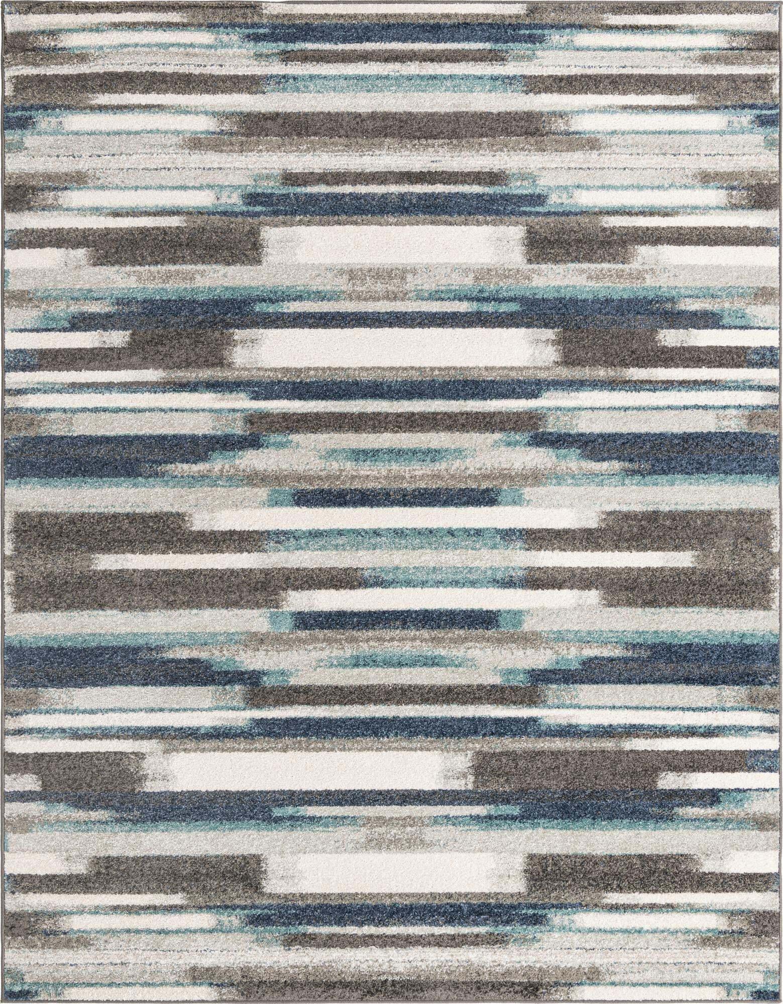 Unique Loom Indoor Rugs - Autumn Geometric 8x10 Rectangular Rug Brown & Blue & Ivory