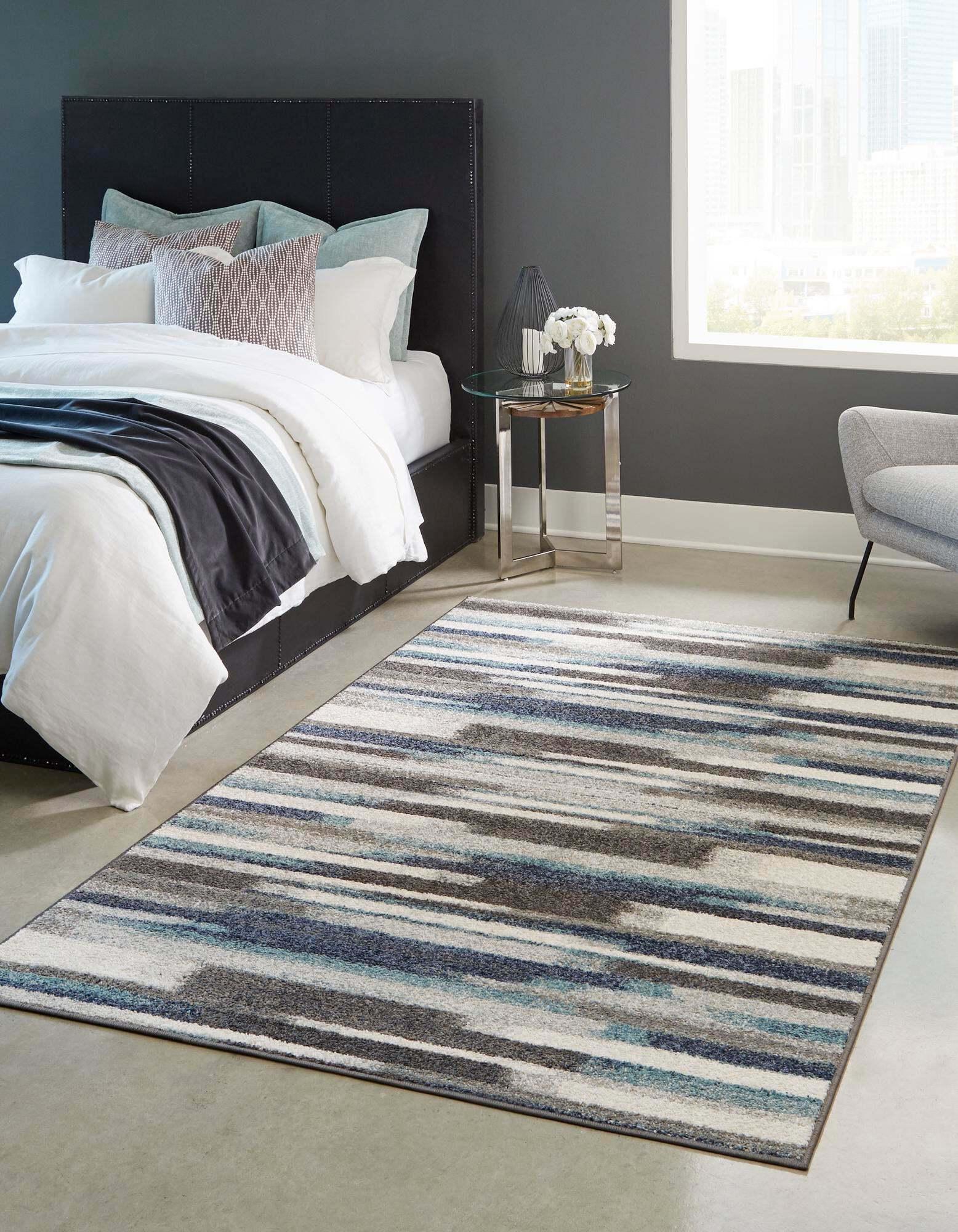 Unique Loom Indoor Rugs - Autumn Geometric 8x10 Rectangular Rug Brown & Blue & Ivory