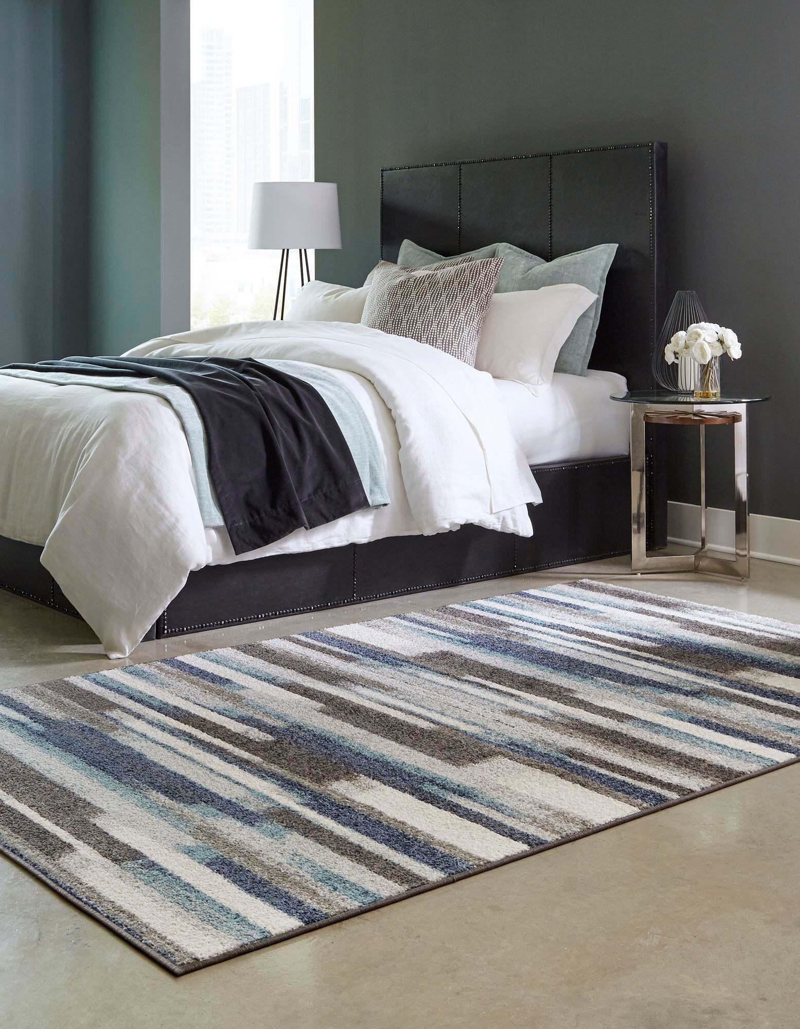 Unique Loom Indoor Rugs - Autumn Geometric 8x10 Rectangular Rug Brown & Blue & Ivory
