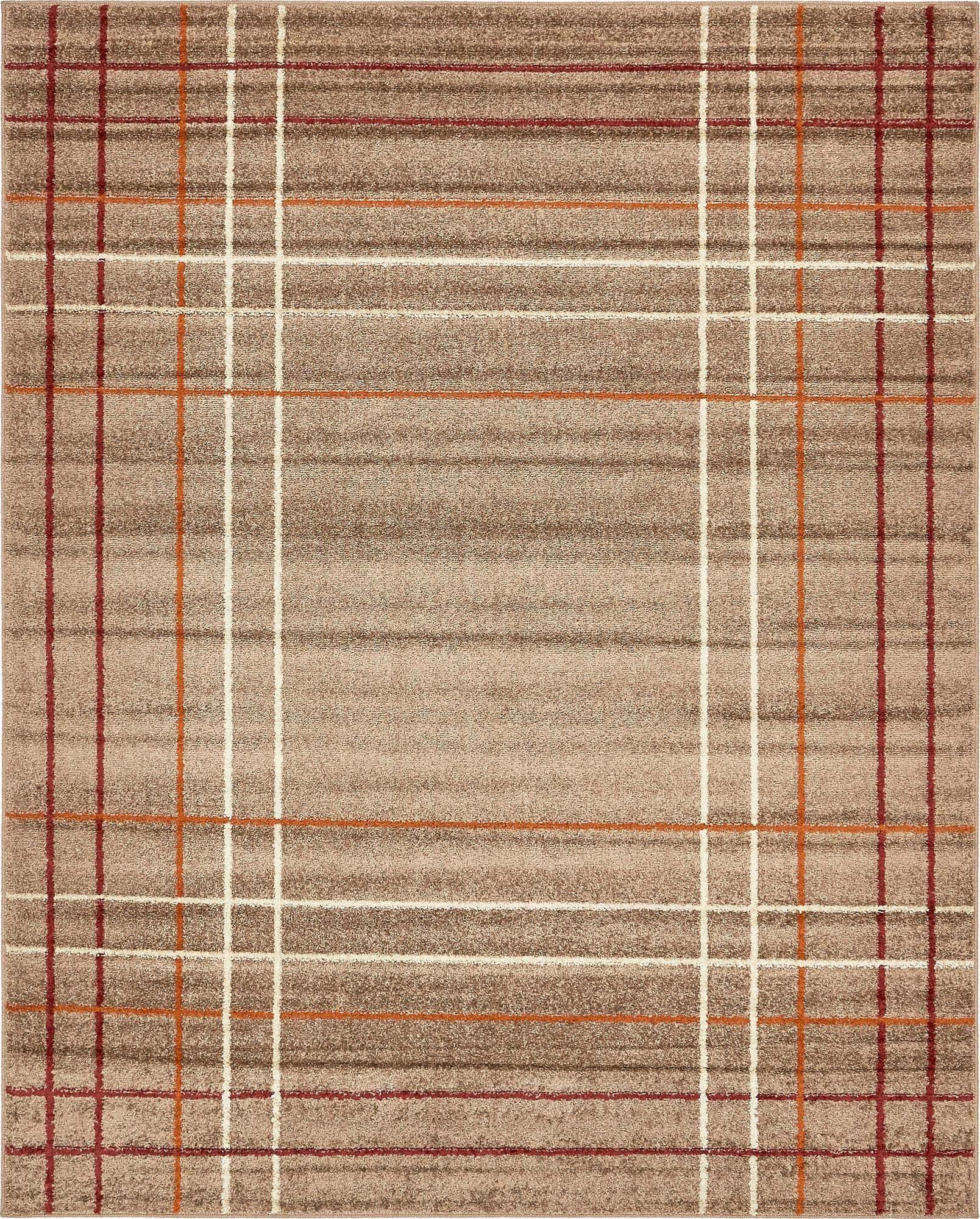 Unique Loom Indoor Rugs - Autumn Geometric Rectangular 8x10 Rug Light Brown & Brown