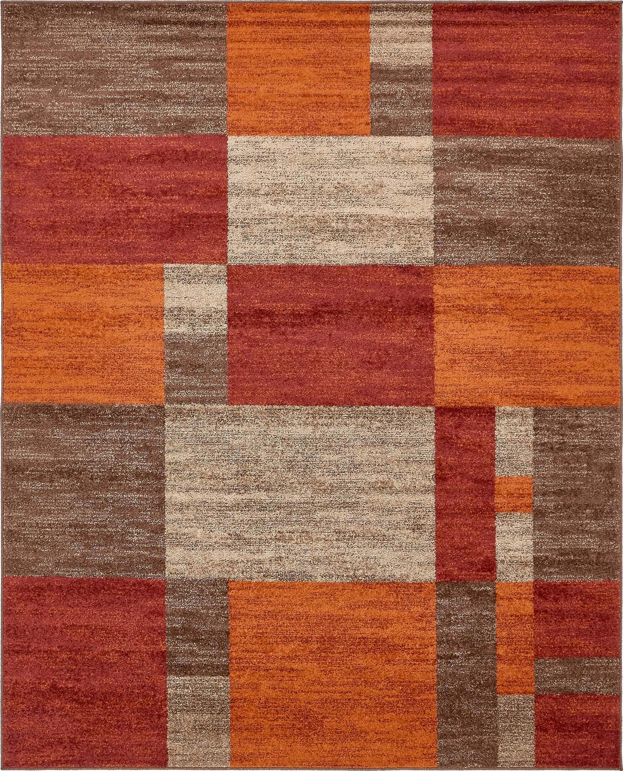 Unique Loom Indoor Rugs - Autumn Geometric Rectangular 8x10 Rug Multi & Dark Brown