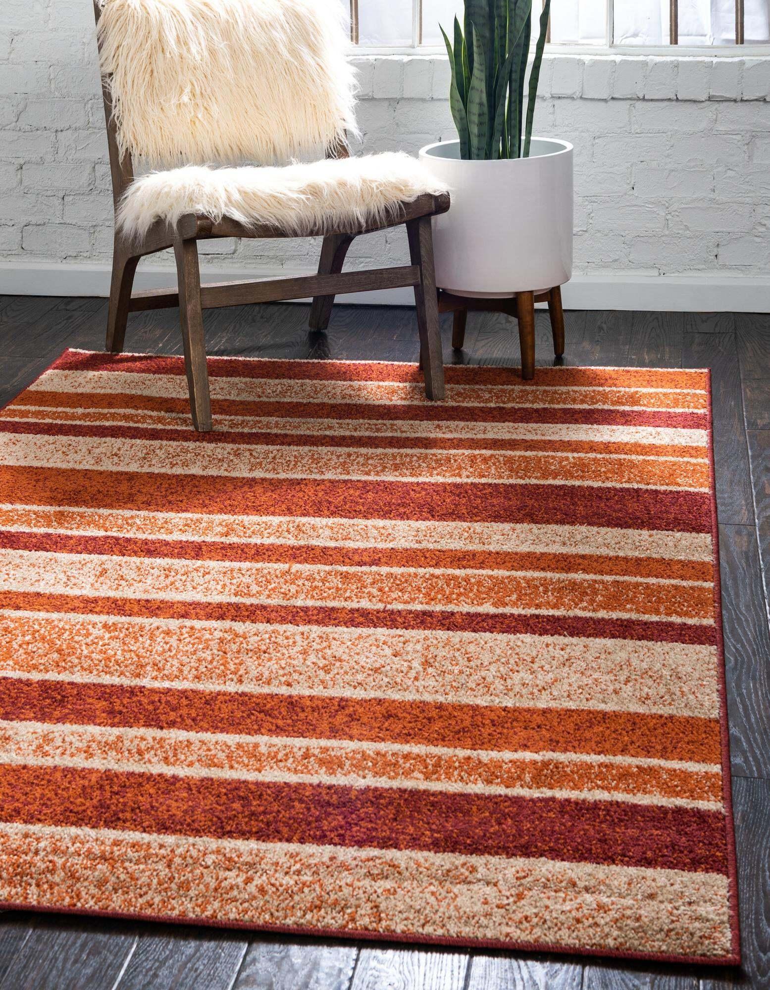 Unique Loom Indoor Rugs - Autumn Geometric Rectangular 8x10 Rug Rust Red & Beige