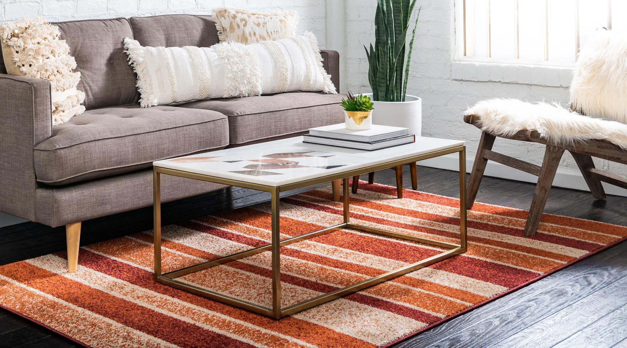 Unique Loom Indoor Rugs - Autumn Geometric Rectangular 8x10 Rug Rust Red & Beige