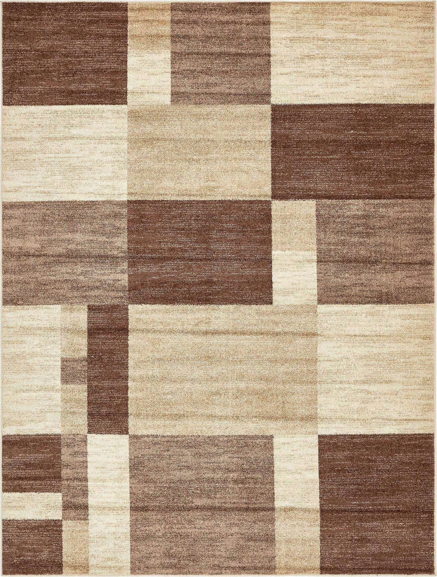 Unique Loom Indoor Rugs - Autumn Geometric Rectangular 9x12 Rug Beige & Dark Brown