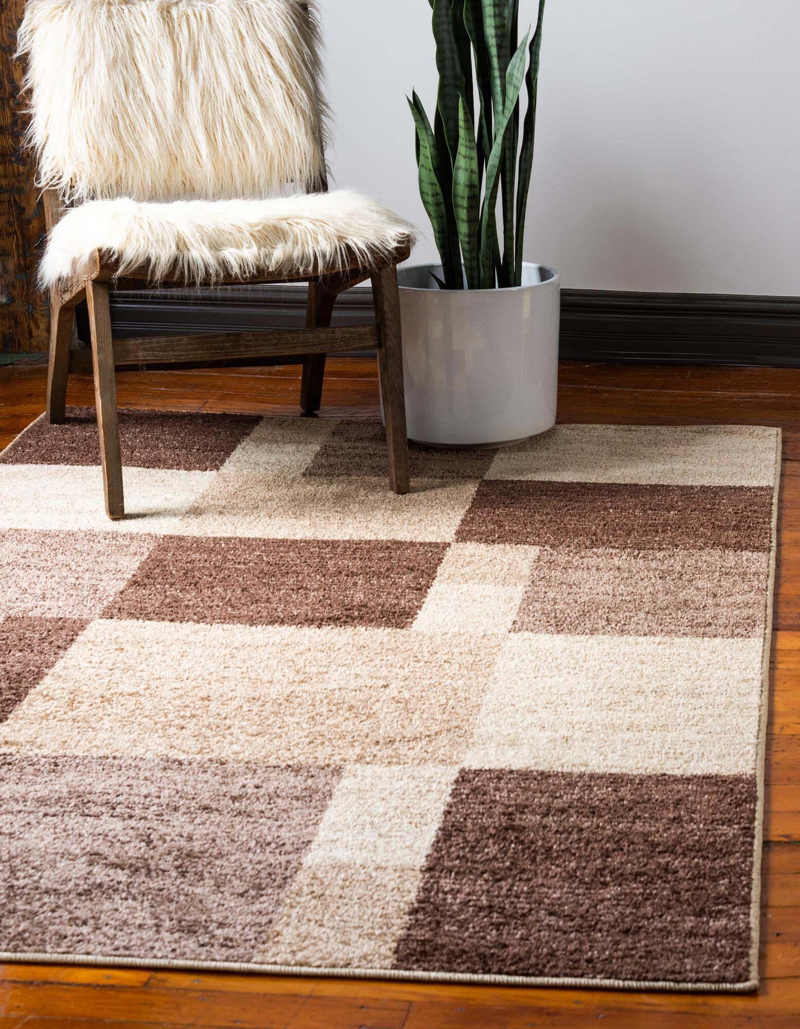 Unique Loom Indoor Rugs - Autumn Geometric Rectangular 9x12 Rug Beige & Dark Brown