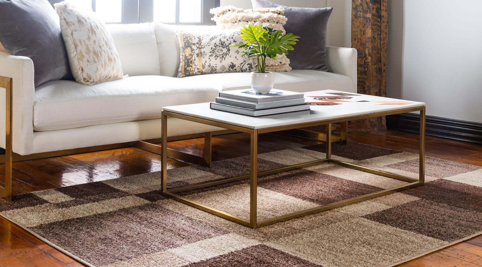 Unique Loom Indoor Rugs - Autumn Geometric Rectangular 9x12 Rug Beige & Dark Brown