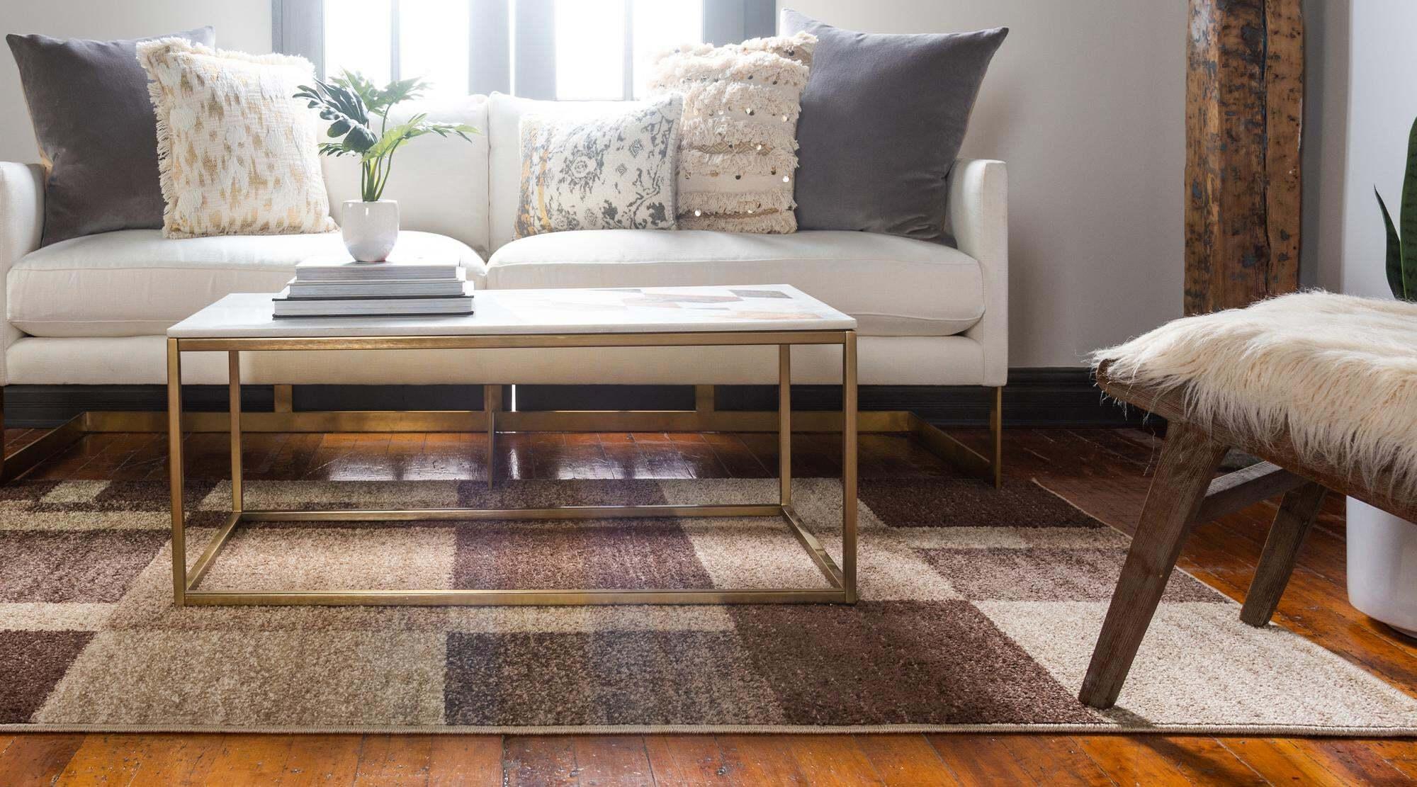 Unique Loom Indoor Rugs - Autumn Geometric Rectangular 9x12 Rug Beige & Dark Brown