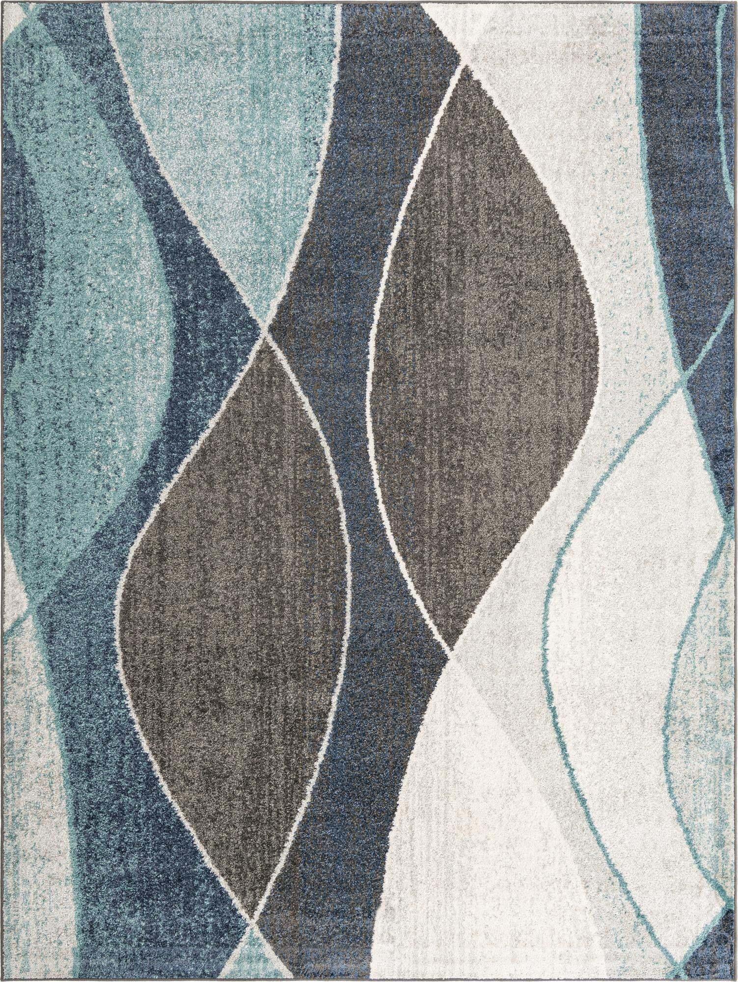 Unique Loom Indoor Rugs - Autumn Geometric Rectangular 9x12 Rug Blue & Ivory