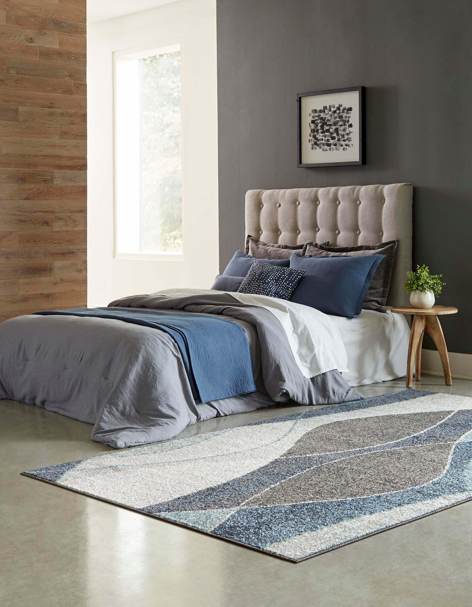 Unique Loom Indoor Rugs - Autumn Geometric Rectangular 9x12 Rug Blue & Ivory