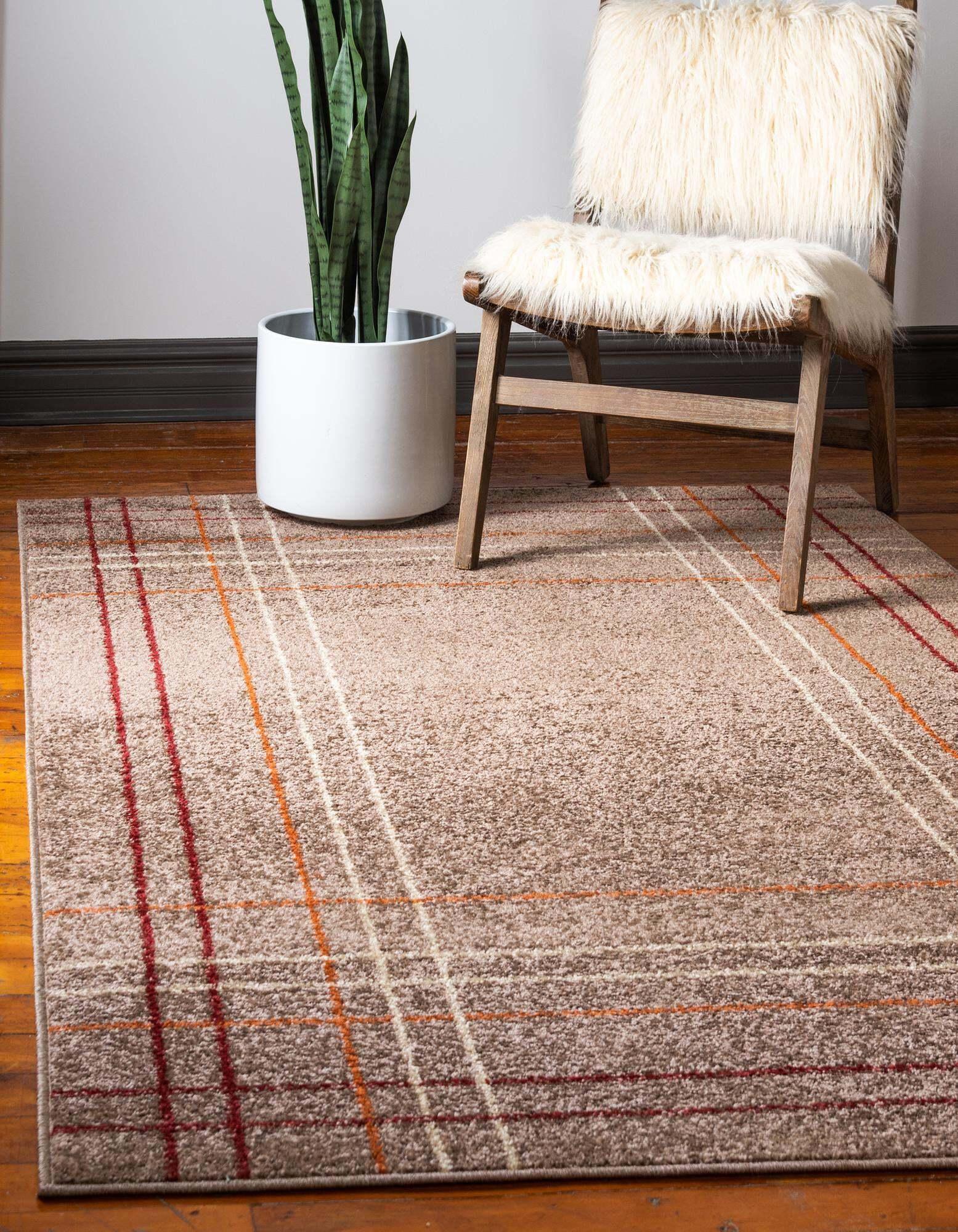 Unique Loom Indoor Rugs - Autumn Geometric Rectangular 9x12 Rug Light Brown & Brown