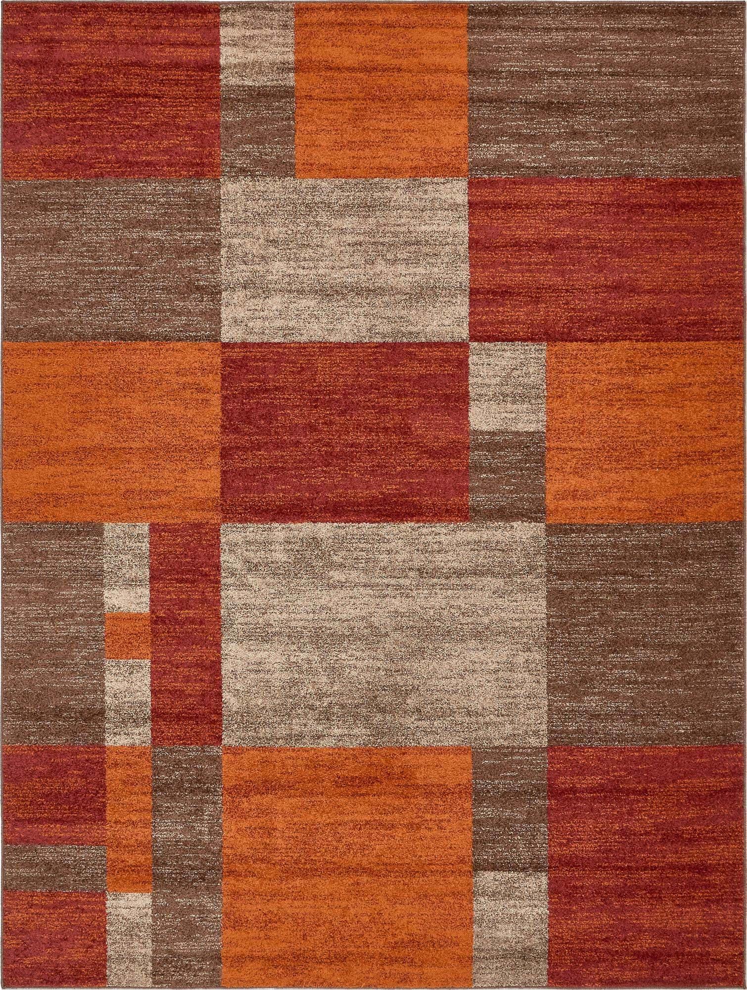 Unique Loom Indoor Rugs - Autumn Geometric Rectangular 9x12 Rug Multi & Dark Brown