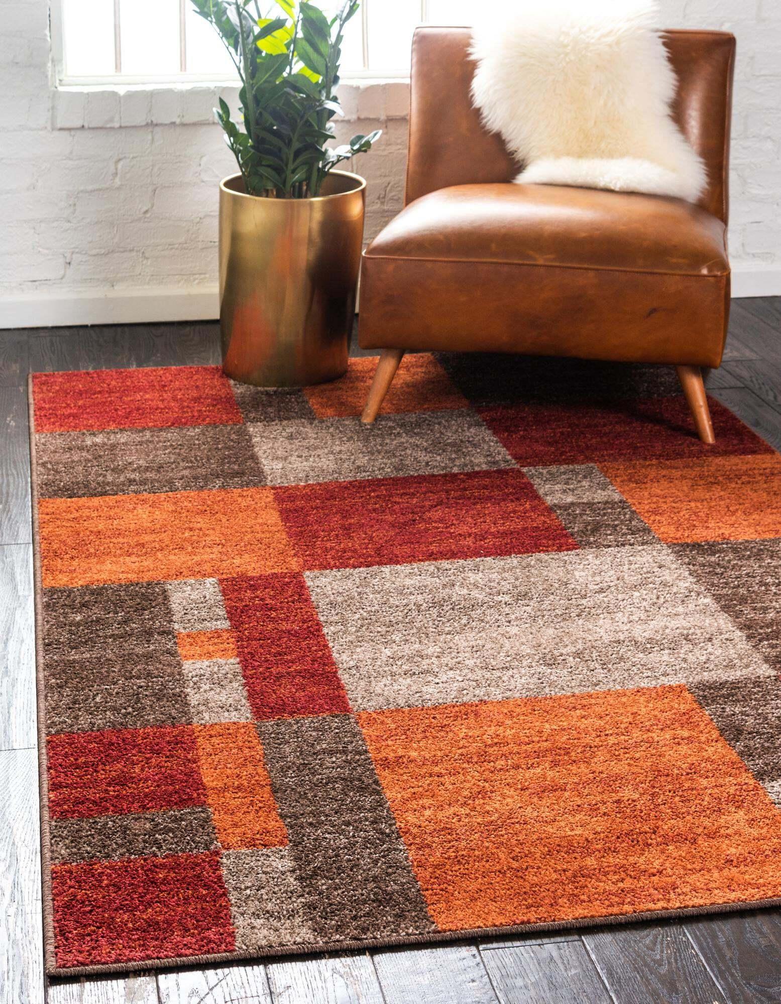Unique Loom Indoor Rugs - Autumn Geometric Rectangular 9x12 Rug Multi & Dark Brown