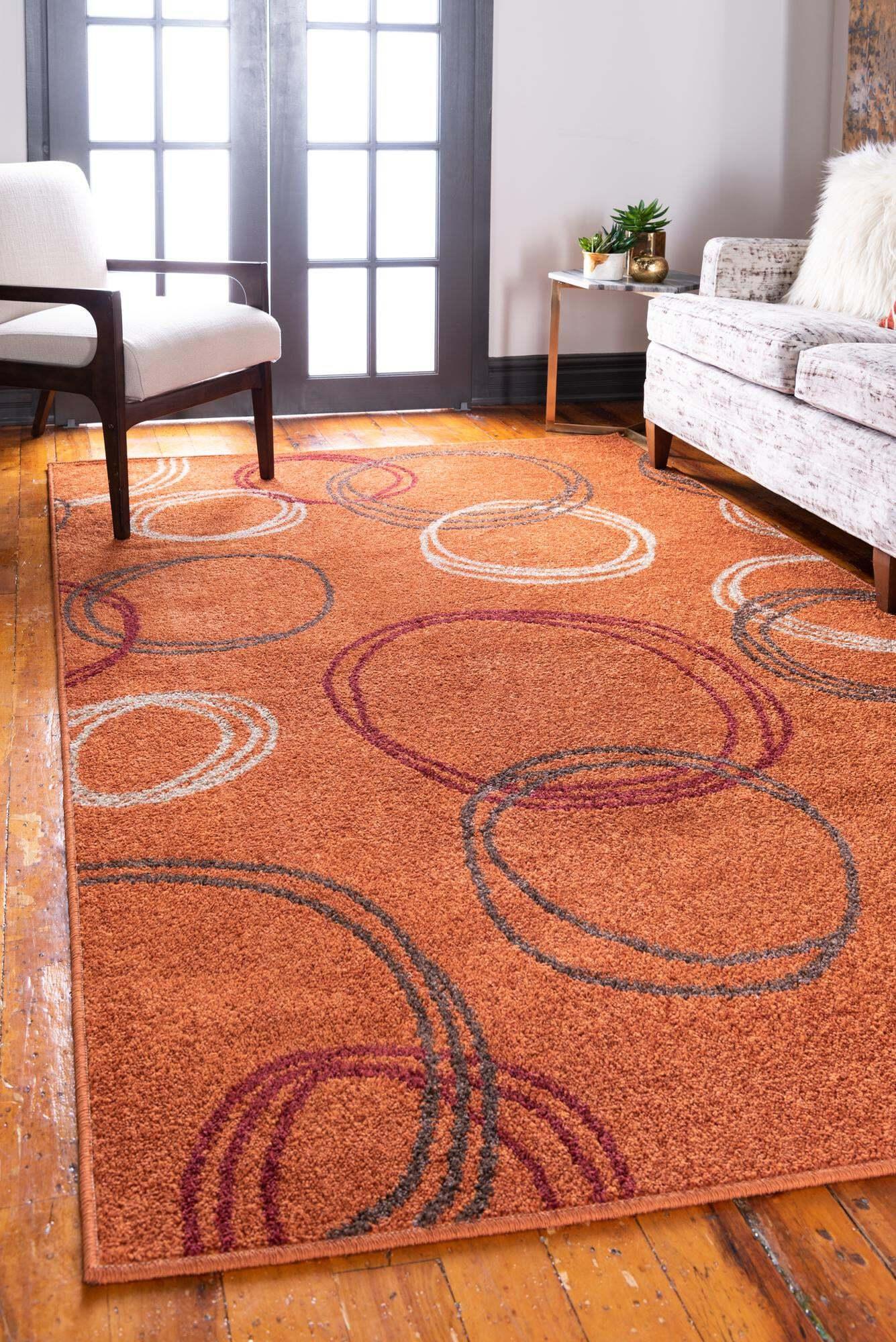 Unique Loom Indoor Rugs - Autumn Geometric Rectangular 9x12 Rug Terracotta & Beige