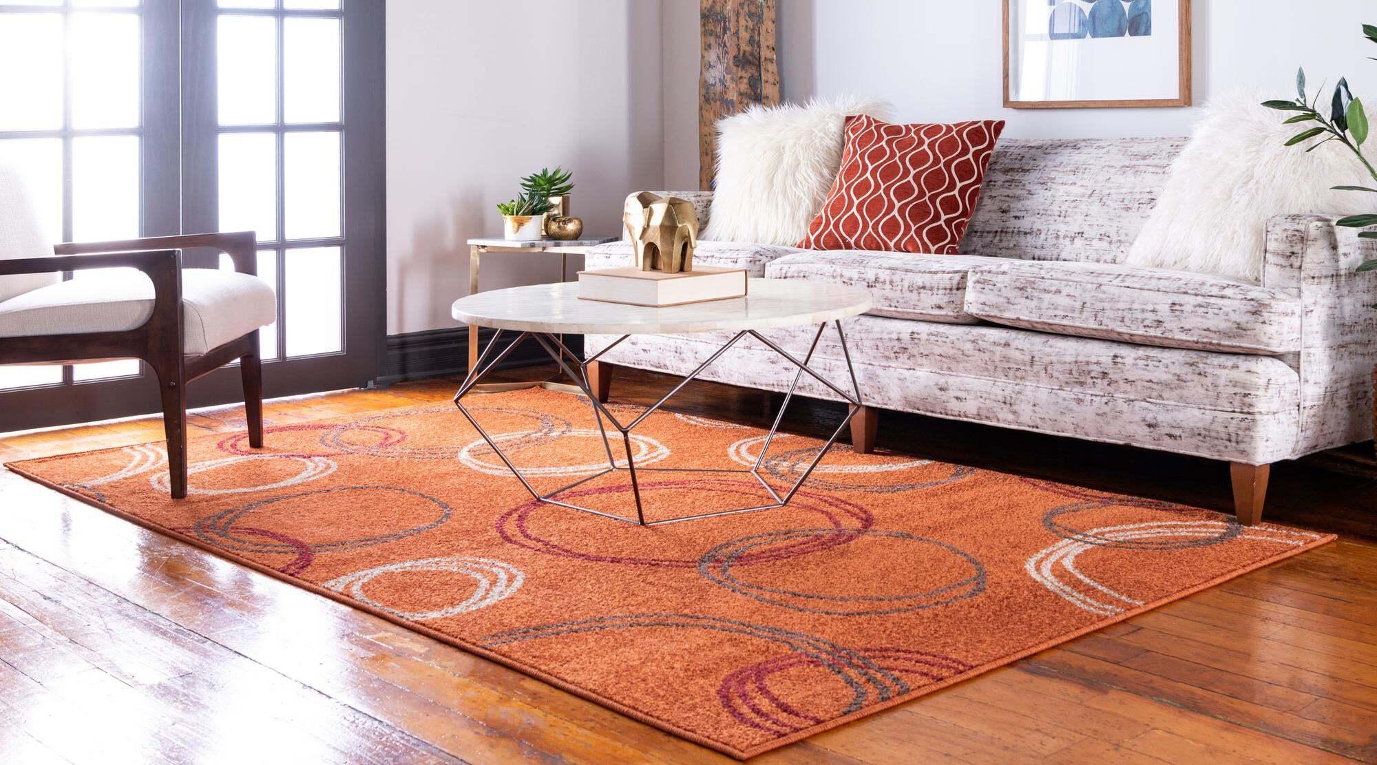 Unique Loom Indoor Rugs - Autumn Geometric Rectangular 9x12 Rug Terracotta & Beige