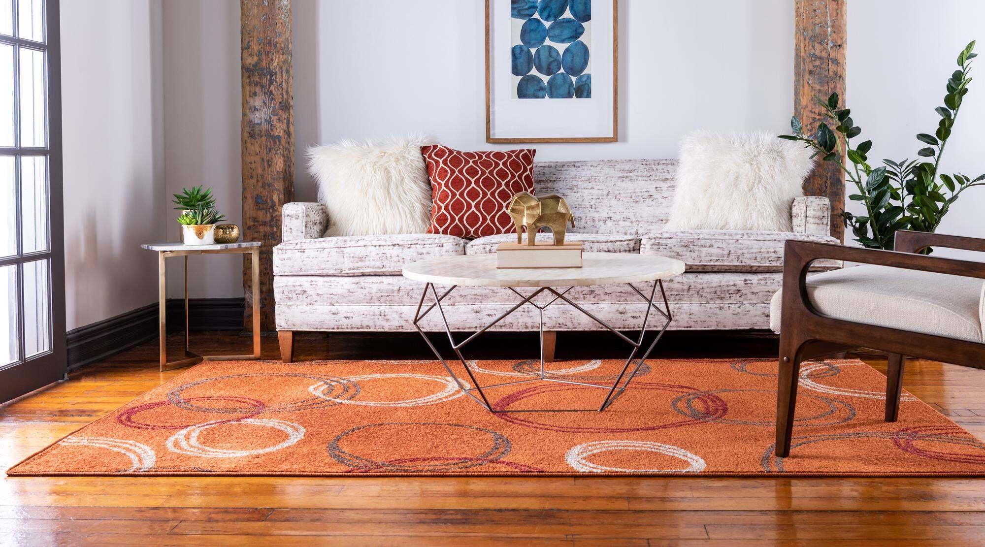 Unique Loom Indoor Rugs - Autumn Geometric Rectangular 9x12 Rug Terracotta & Beige