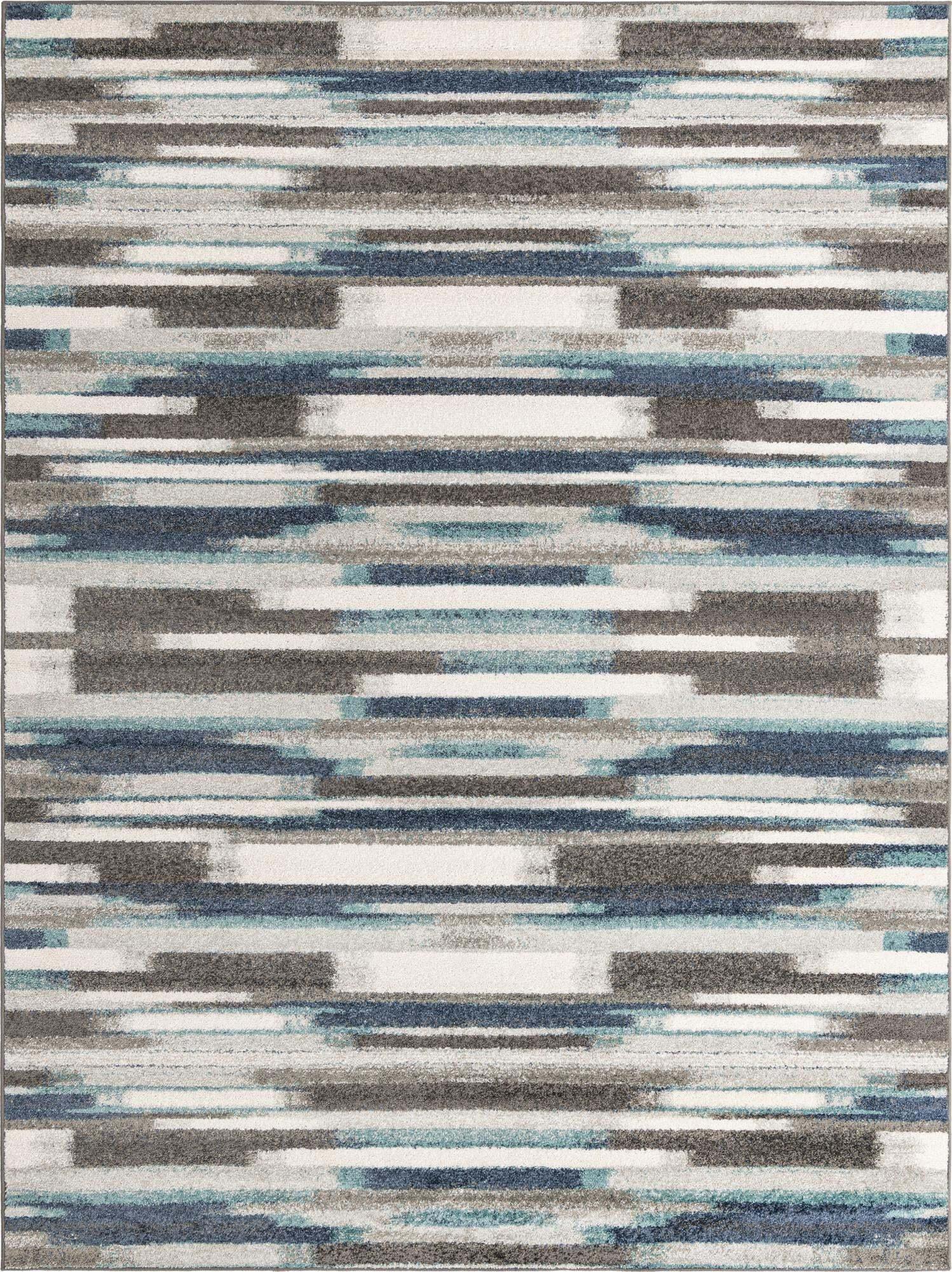 Unique Loom Indoor Rugs - Autumn Rectangular 9x12 Rug Blue & Ivory