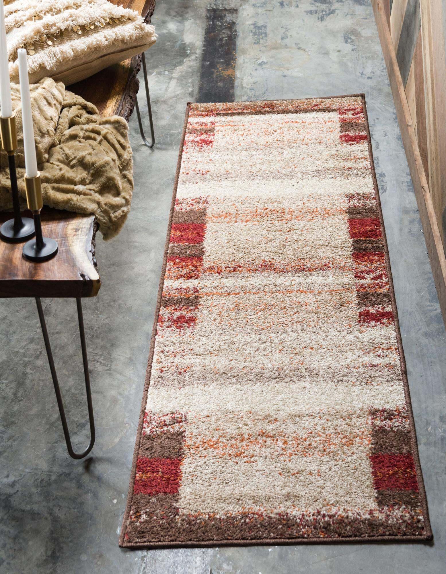 Unique Loom Indoor Rugs - Autumn Striped 6 Ft Runner Rug Beige & Multicolor