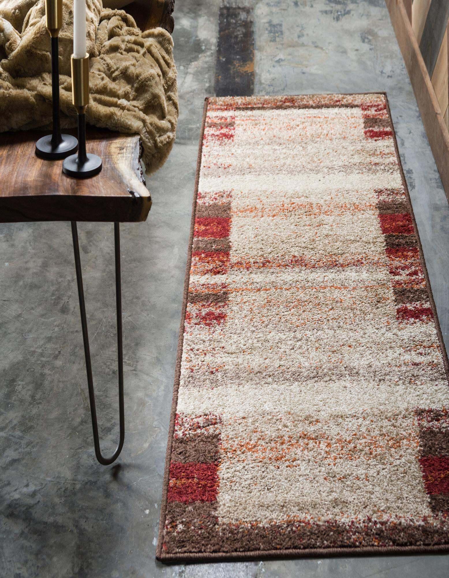 Unique Loom Indoor Rugs - Autumn Striped 6 Ft Runner Rug Beige & Multicolor