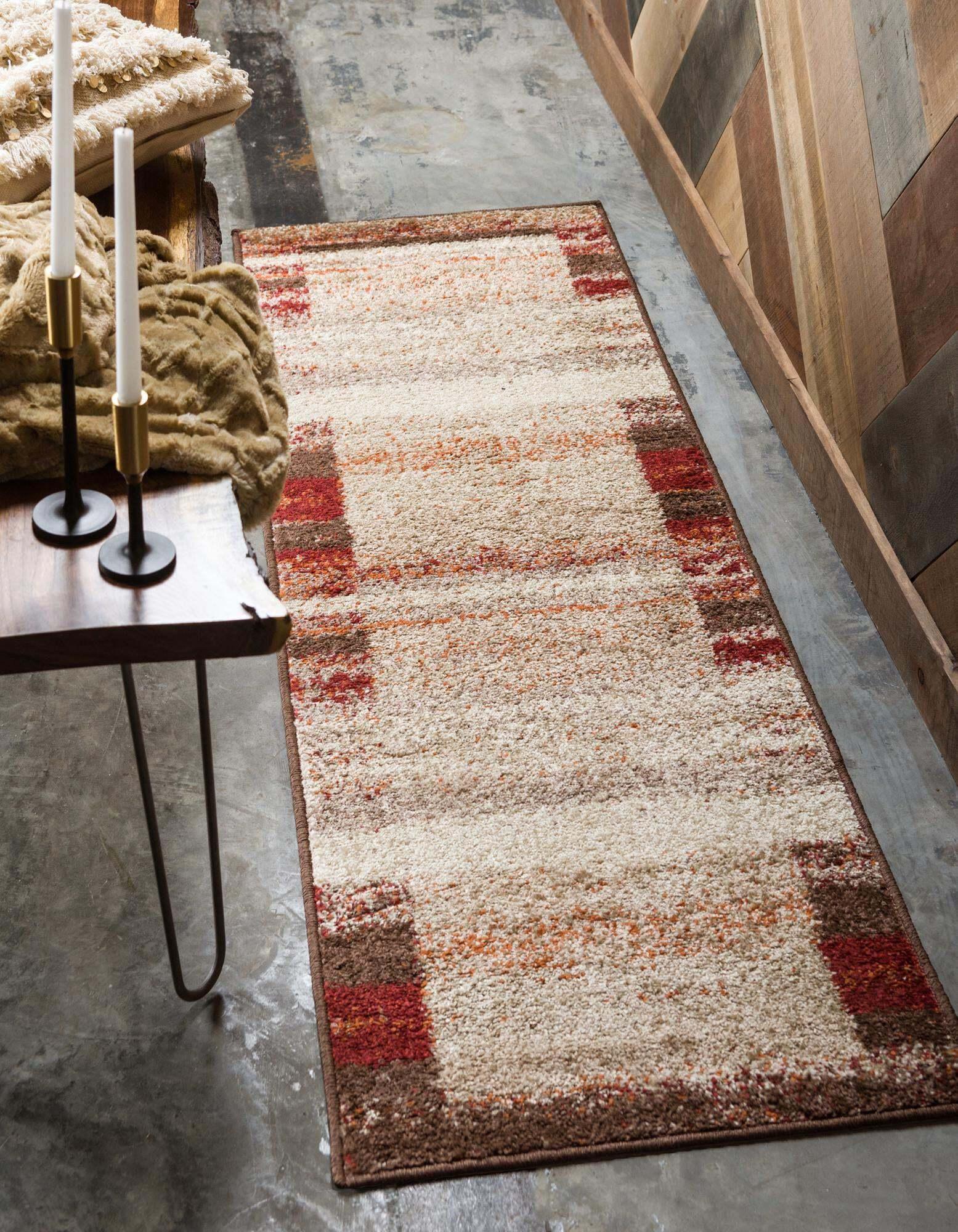 Unique Loom Indoor Rugs - Autumn Striped 6 Ft Runner Rug Beige & Multicolor