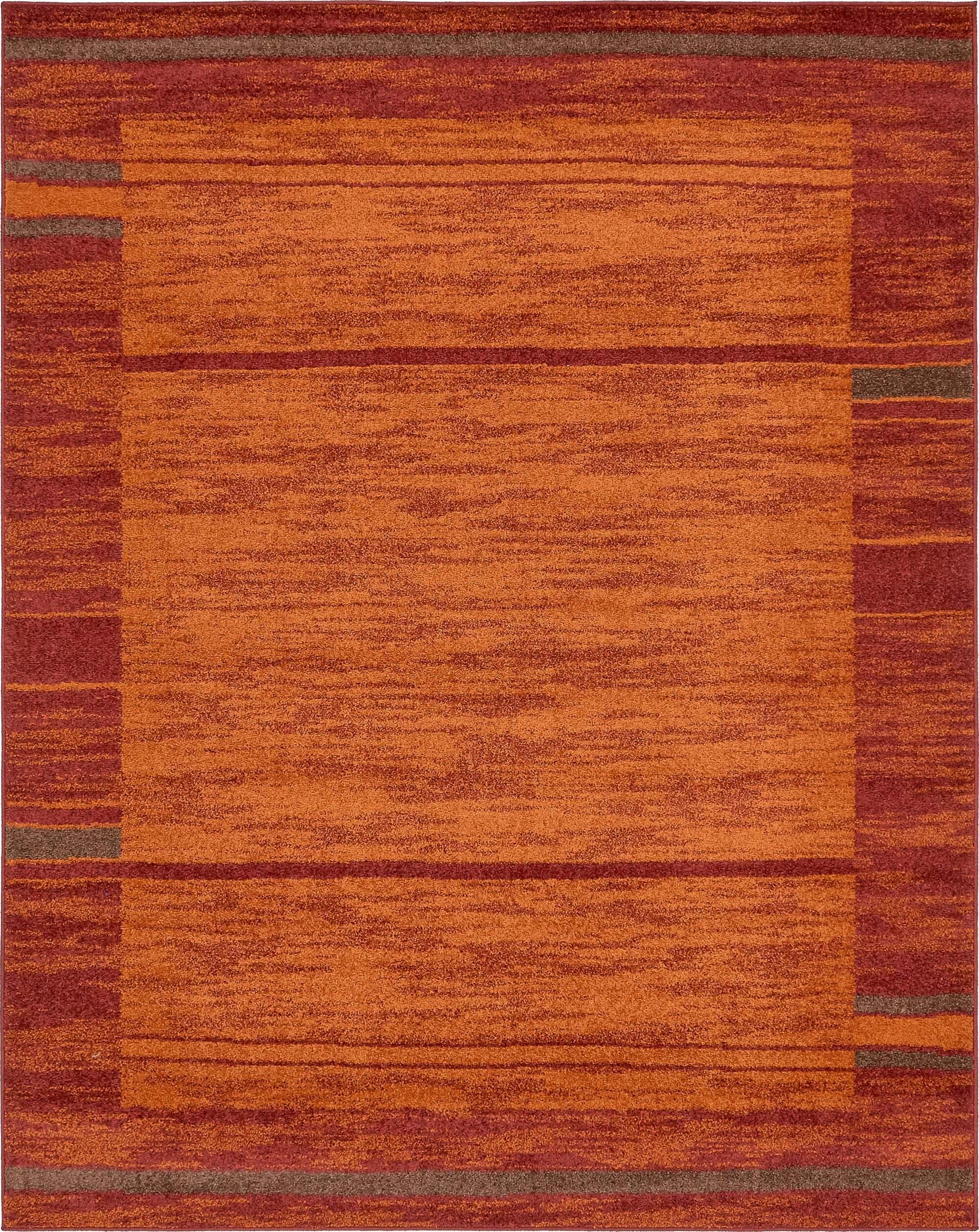 Unique Loom Indoor Rugs - Autumn Striped Rectangular 8x10 Rug Terracotta & Burgundy