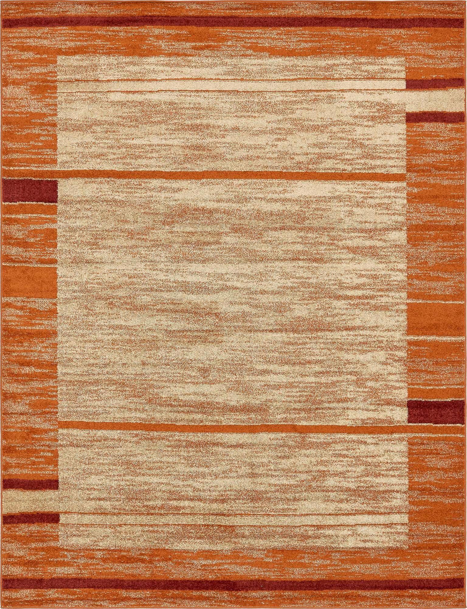 Unique Loom Indoor Rugs - Autumn Striped Rectangular 9x12 Rug Beige & Terracotta