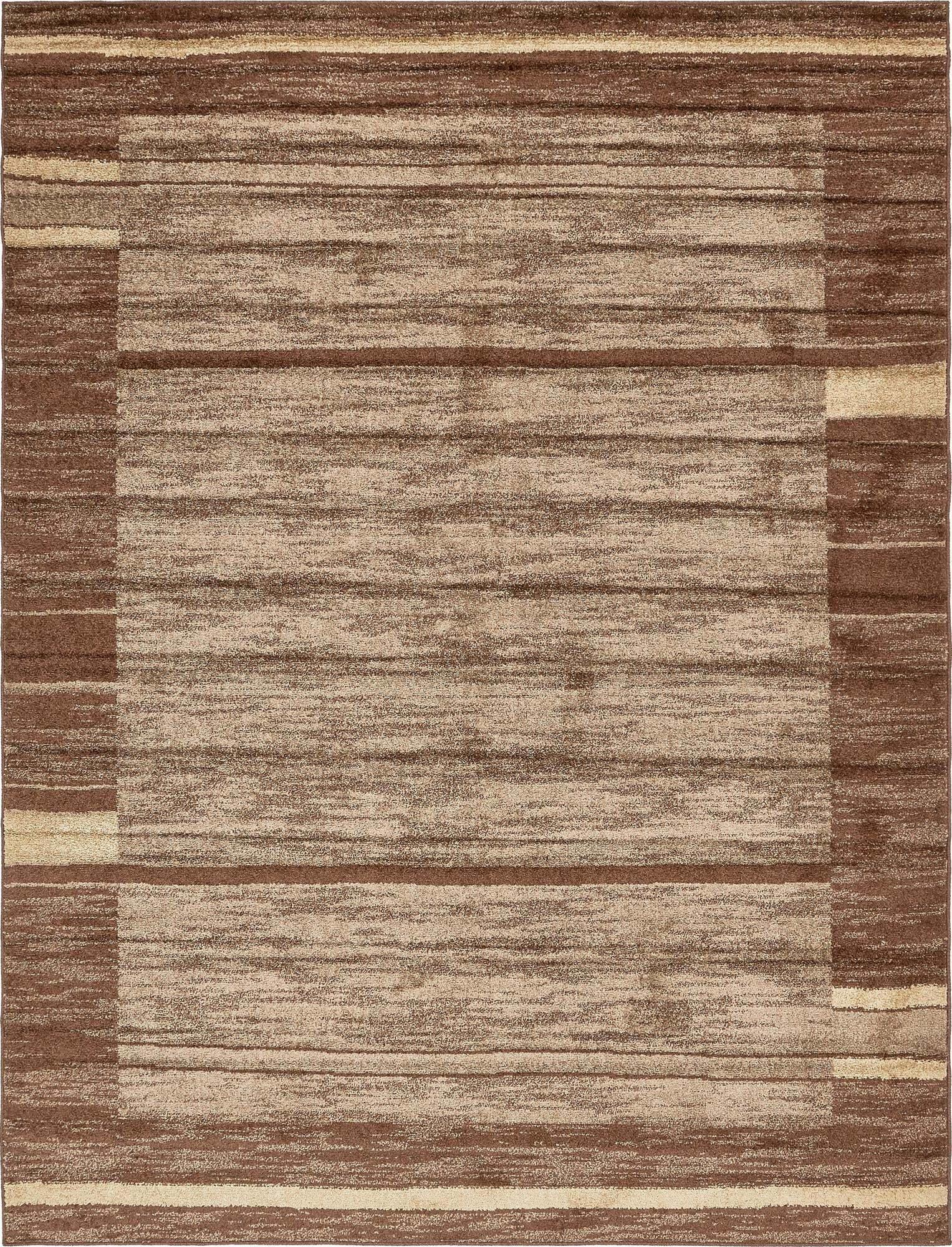 Unique Loom Indoor Rugs - Autumn Striped Rectangular 9x12 Rug Brown & Beige