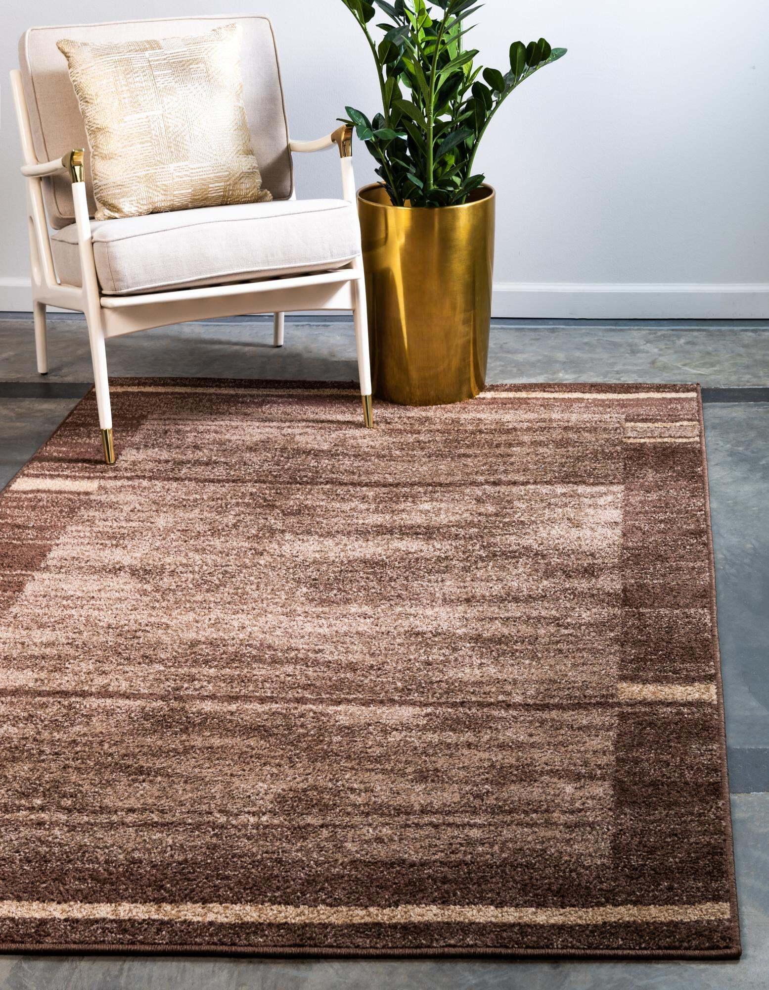 Unique Loom Indoor Rugs - Autumn Striped Rectangular 9x12 Rug Brown & Beige