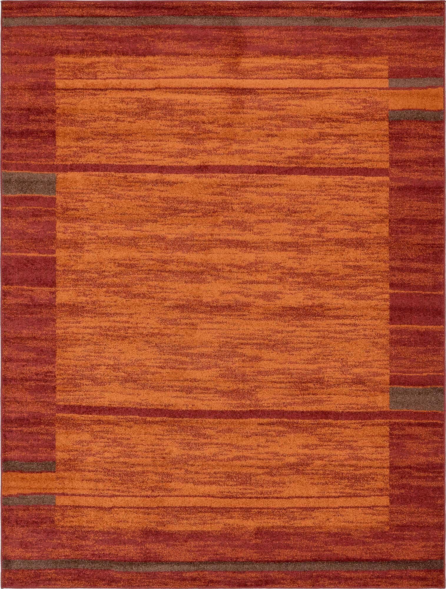 Unique Loom Indoor Rugs - Autumn Striped Rectangular 9x12 Rug Terracotta & Burgundy