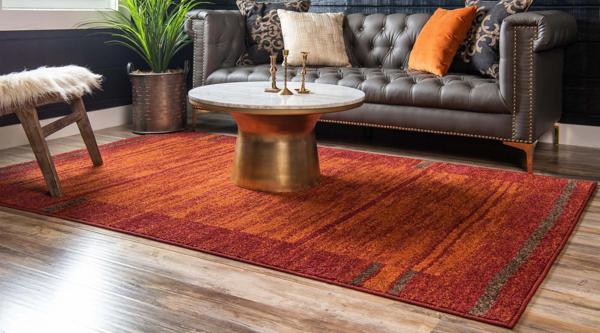 Unique Loom Indoor Rugs - Autumn Striped Rectangular 9x12 Rug Terracotta & Burgundy