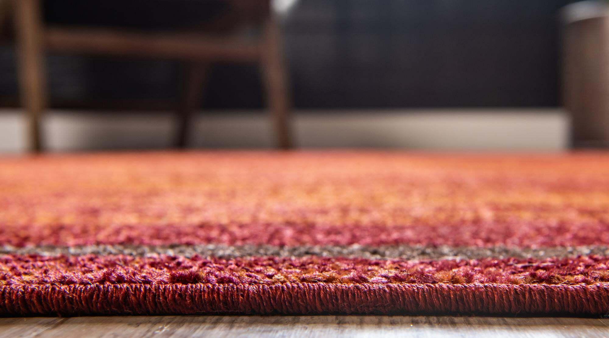 Unique Loom Indoor Rugs - Autumn Striped Rectangular 9x12 Rug Terracotta & Burgundy