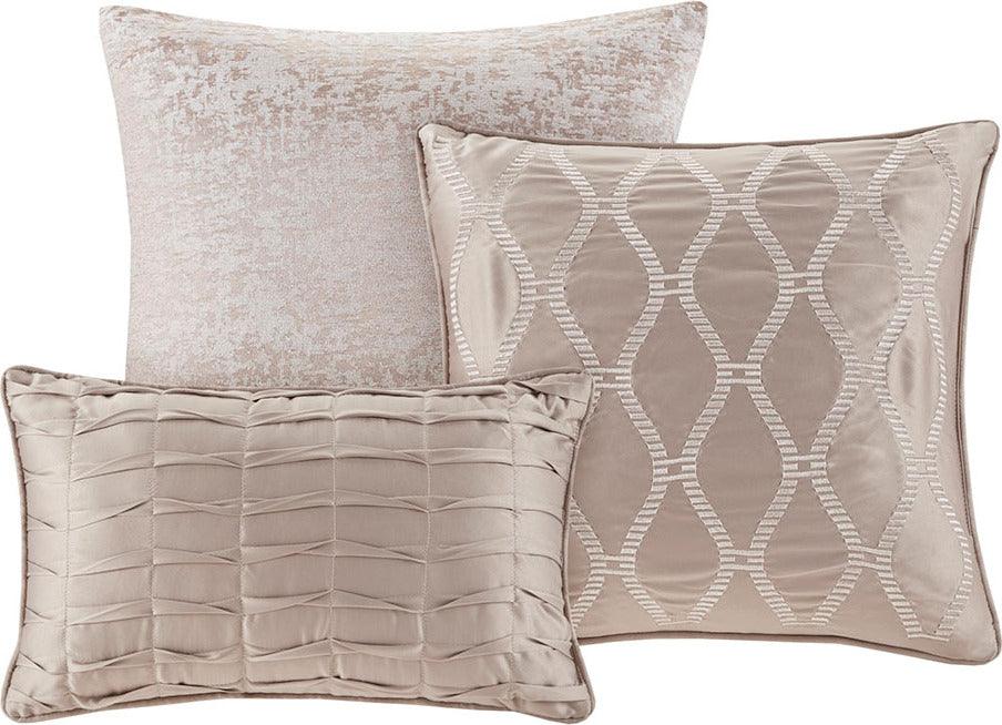 Olliix.com Comforters & Blankets - Ava Global Inspired 7 Piece Chenille Jacquard Comforter Set Taupe Queen