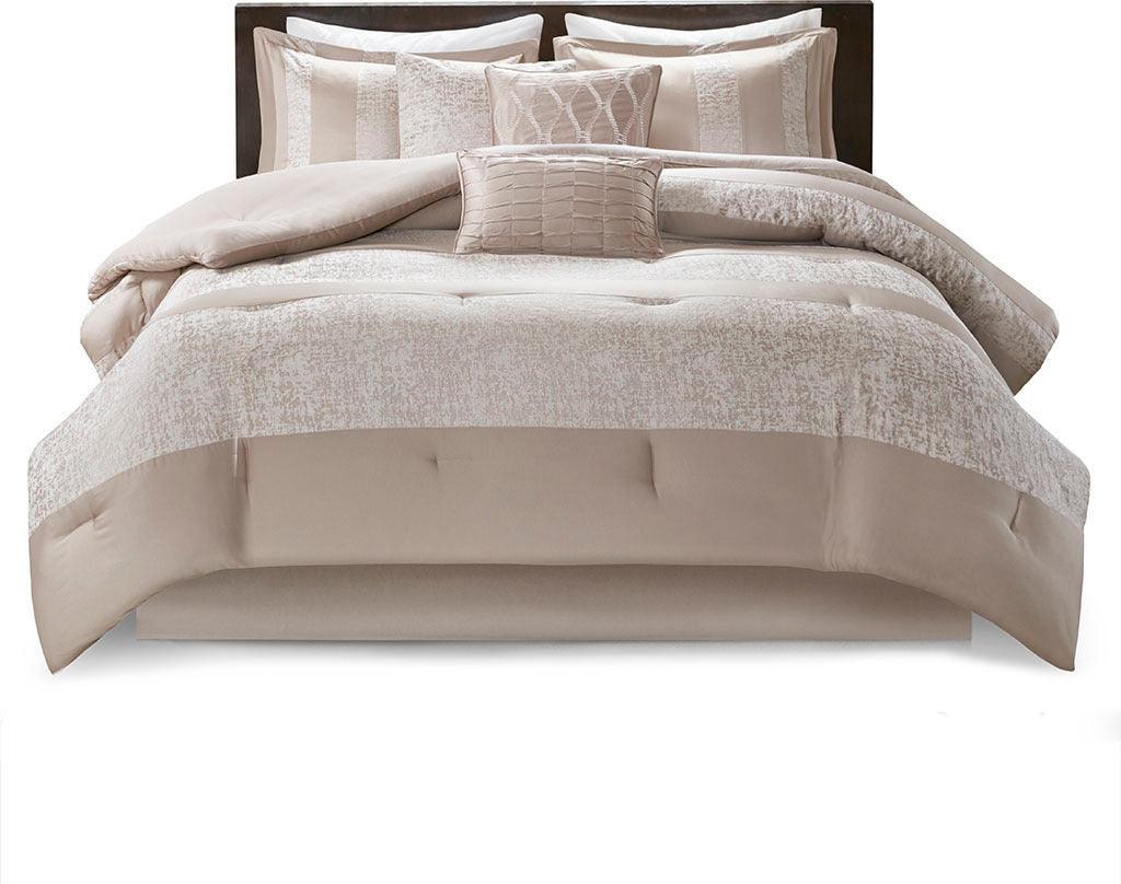 Olliix.com Comforters & Blankets - Ava Global Inspired 7 Piece Chenille Jacquard Comforter Set Taupe Queen