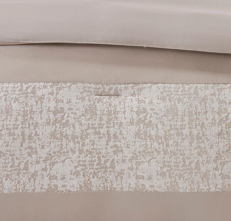 Olliix.com Comforters & Blankets - Ava Global Inspired 7 Piece Chenille Jacquard Comforter Set Taupe Queen
