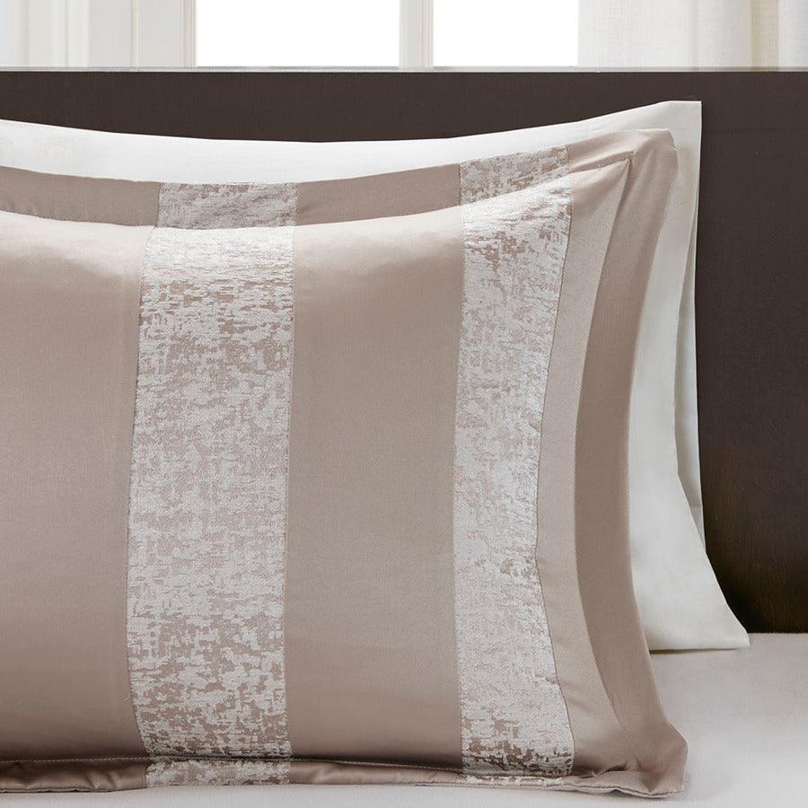 Olliix.com Comforters & Blankets - Ava Global Inspired 7 Piece Chenille Jacquard Comforter Set Taupe Queen