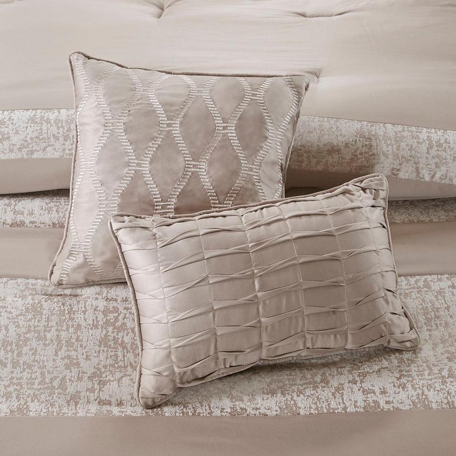 Olliix.com Comforters & Blankets - Ava Global Inspired 7 Piece Chenille Jacquard Comforter Set Taupe Queen