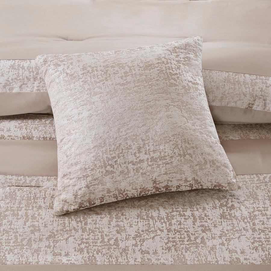 Olliix.com Comforters & Blankets - Ava Global Inspired 7 Piece Chenille Jacquard Comforter Set Taupe Queen
