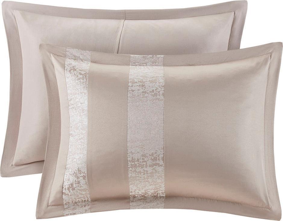Olliix.com Comforters & Blankets - Ava Global Inspired 7 Piece Chenille Jacquard Comforter Set Taupe Queen