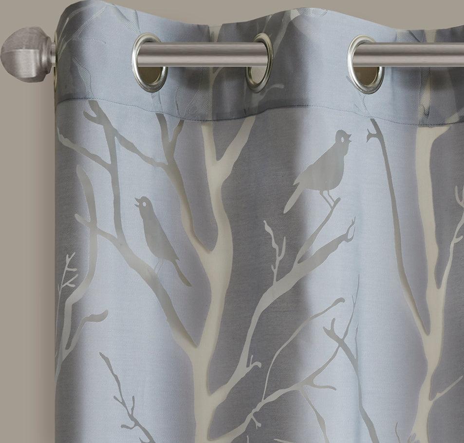 Olliix.com Curtains - Averil 95" Grommet Top Sheer Bird on Branches Burnout Window Curtain Gray