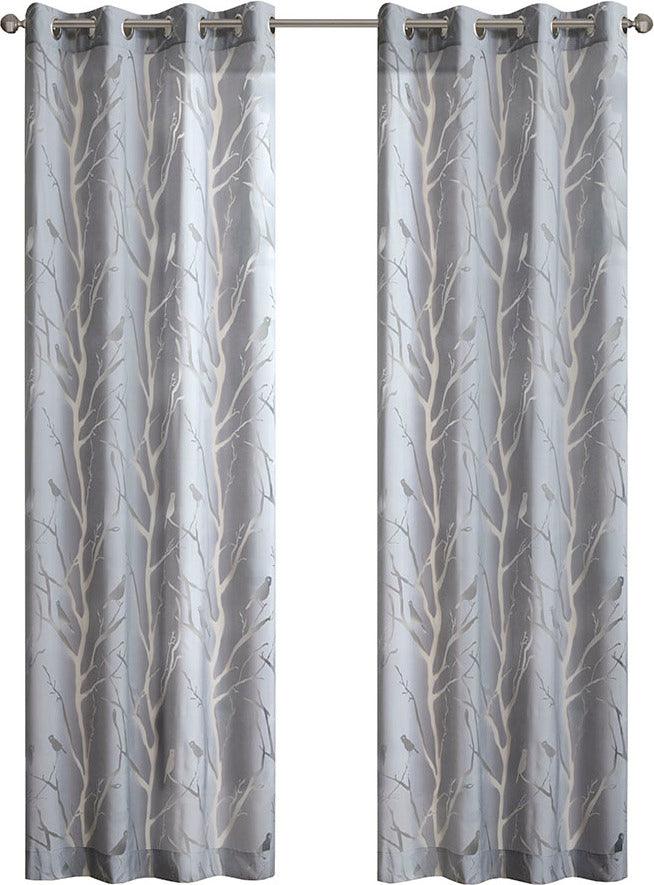 Olliix.com Curtains - Averil 95" Grommet Top Sheer Bird on Branches Burnout Window Curtain Gray