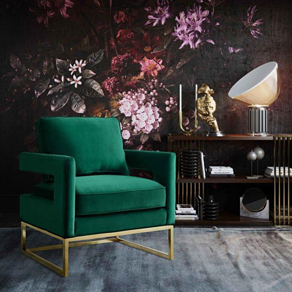 Tov Furniture Accent Chairs - Avery Forest Green Velvet Chair