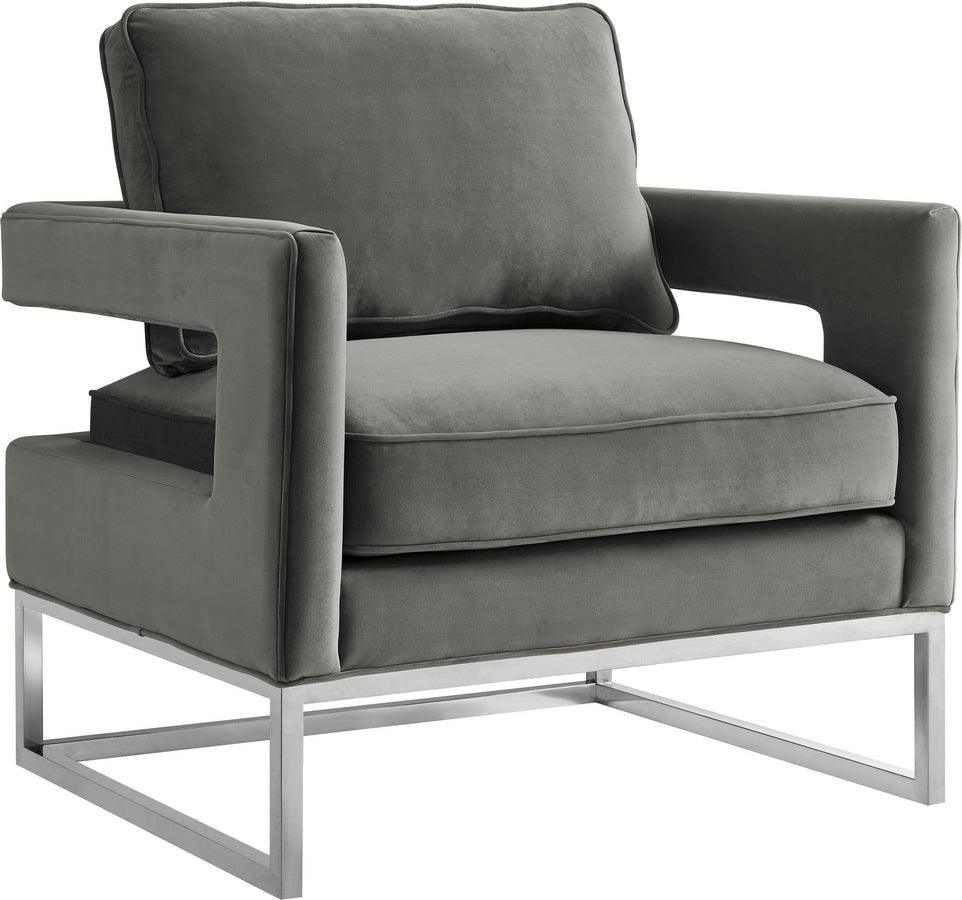 Tov Furniture Accent Chairs - Avery Grey Velvet Chair - Silver Frame Silver & Gray