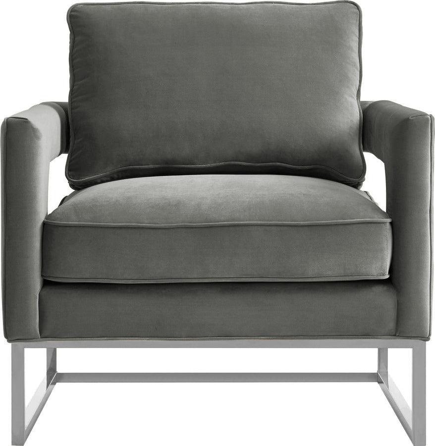 Tov Furniture Accent Chairs - Avery Grey Velvet Chair - Silver Frame Silver & Gray