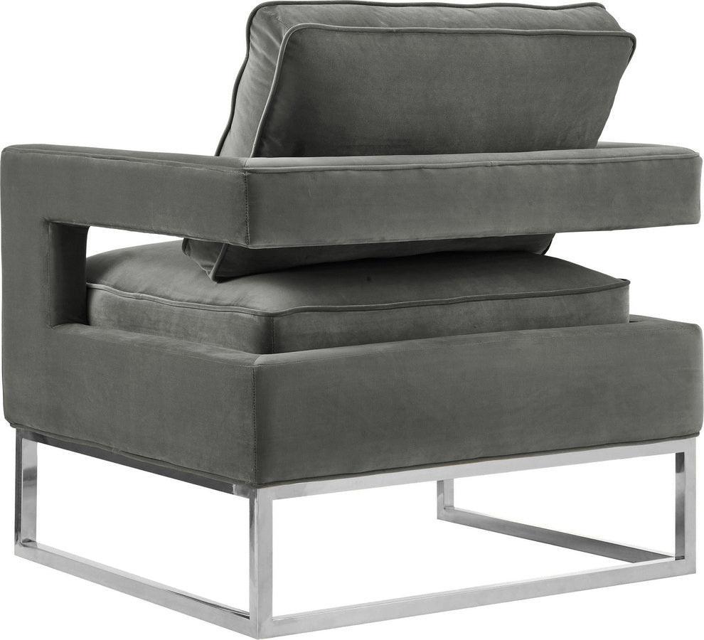 Tov Furniture Accent Chairs - Avery Grey Velvet Chair - Silver Frame Silver & Gray