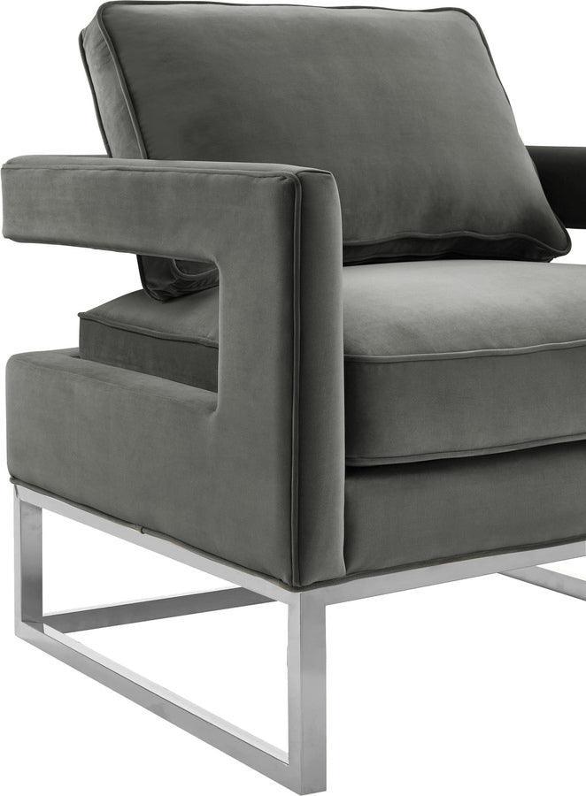 Tov Furniture Accent Chairs - Avery Grey Velvet Chair - Silver Frame Silver & Gray