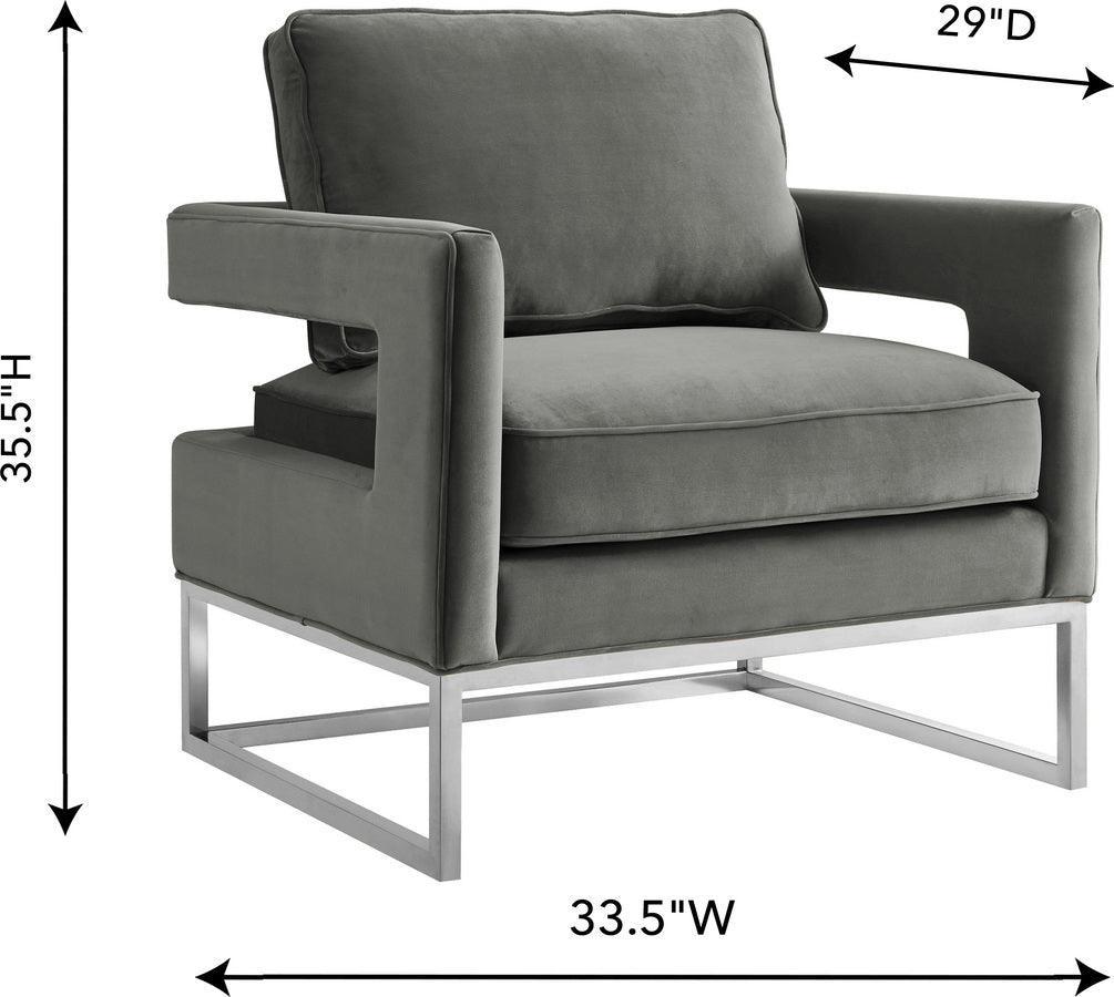 Tov Furniture Accent Chairs - Avery Grey Velvet Chair - Silver Frame Silver & Gray