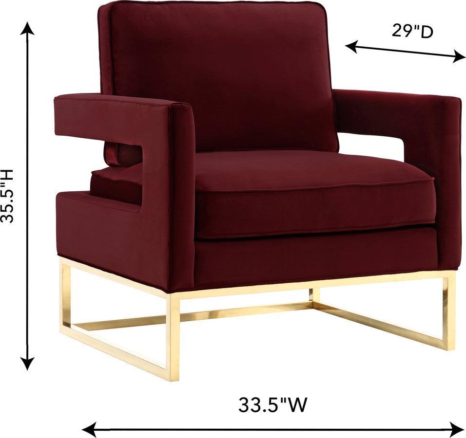 Tov Furniture Chairs - Avery Maroon Velvet Chair With Polished Gold Base Maroon